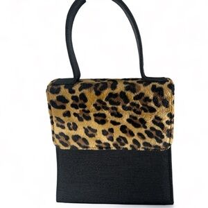AJ VALENCIA Vintage Plush Leopard Faux Fur & Black Hand Bag Purse